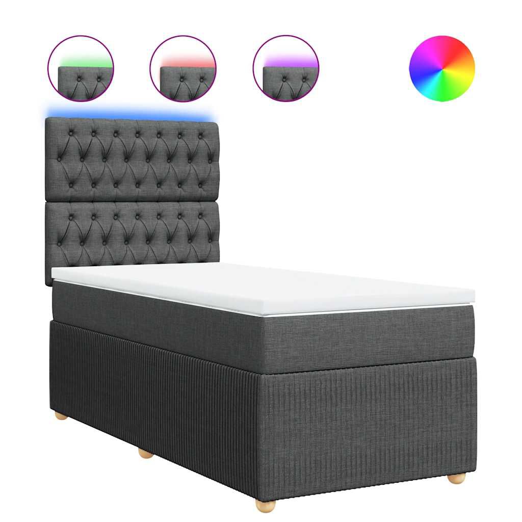 vidaXL Κρεβάτι Boxspring με Στρώμα Σκούρο Γκρι 100x200 εκ. Υφασμάτινο