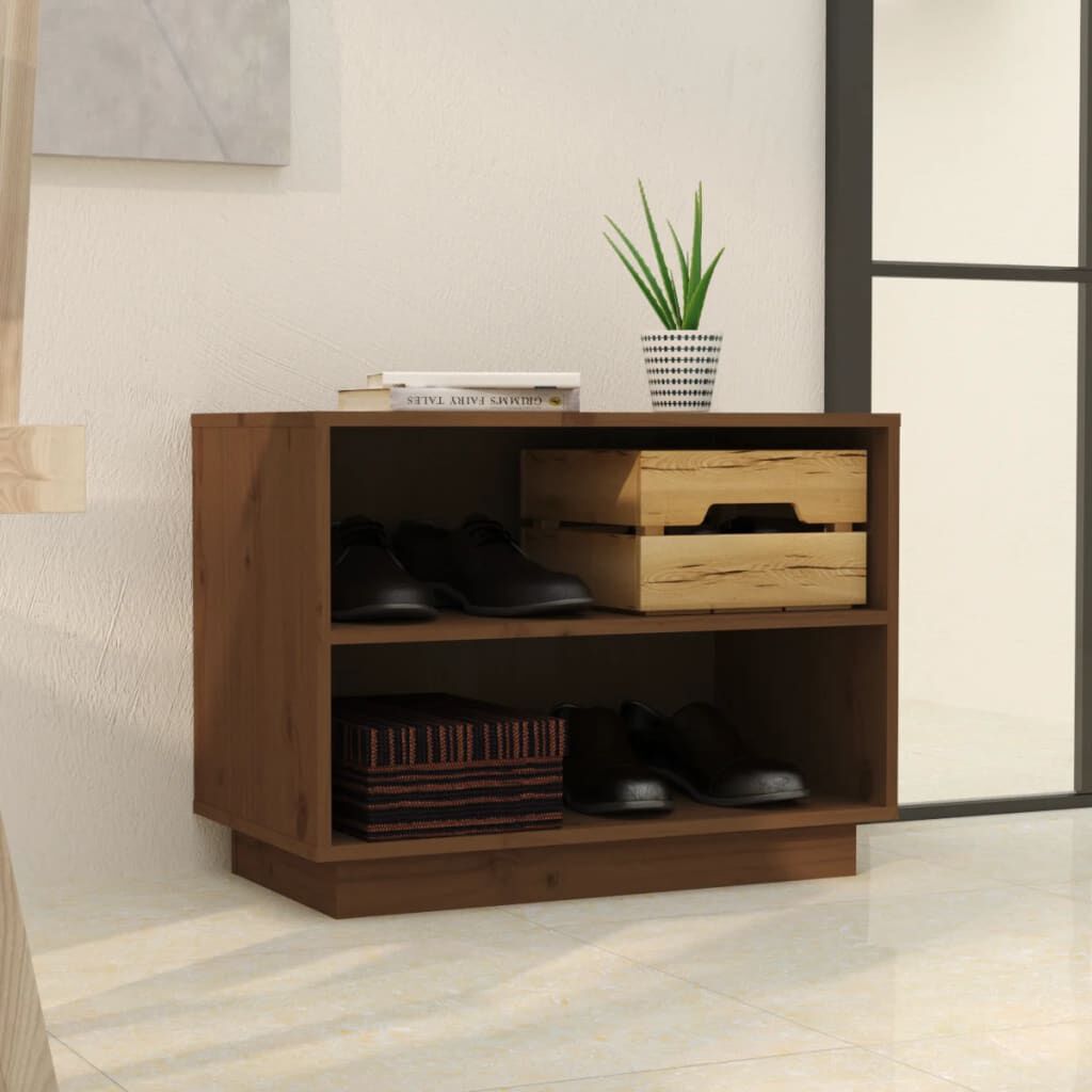 vidaXL Παπουτσοθήκη Καφέ Μελί 60 x 34 x 45 εκ από Μασίφ Ξύλο Πεύκου