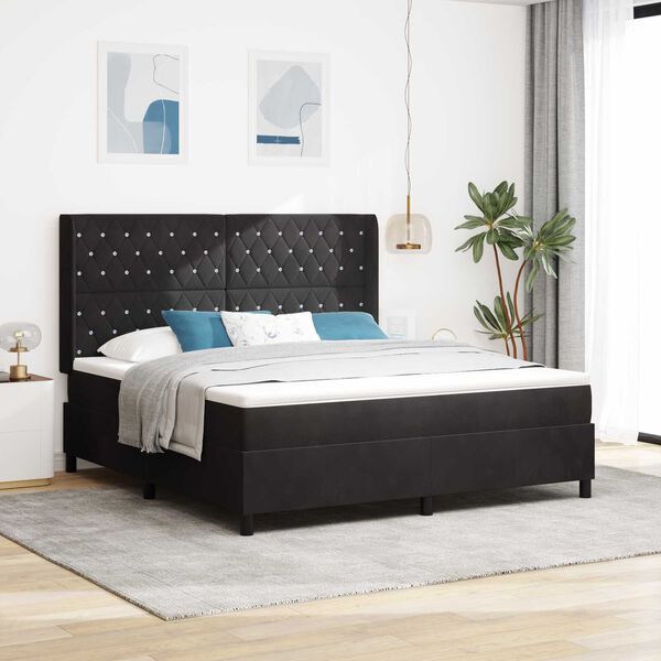 vidaXL Κρεβάτι Box Spring με Στρώμα Μαύρο 180x200 cm Βελούδο