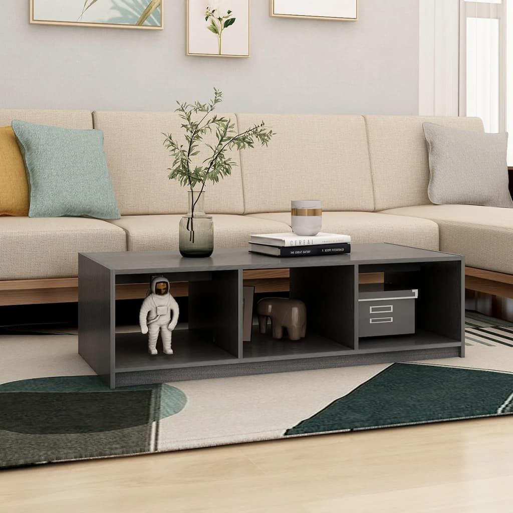 vidaXL Τραπεζάκι Σαλονιού Γκρι 110 x 50 x 34 εκ. από Μασίφ Ξύλο Πεύκου