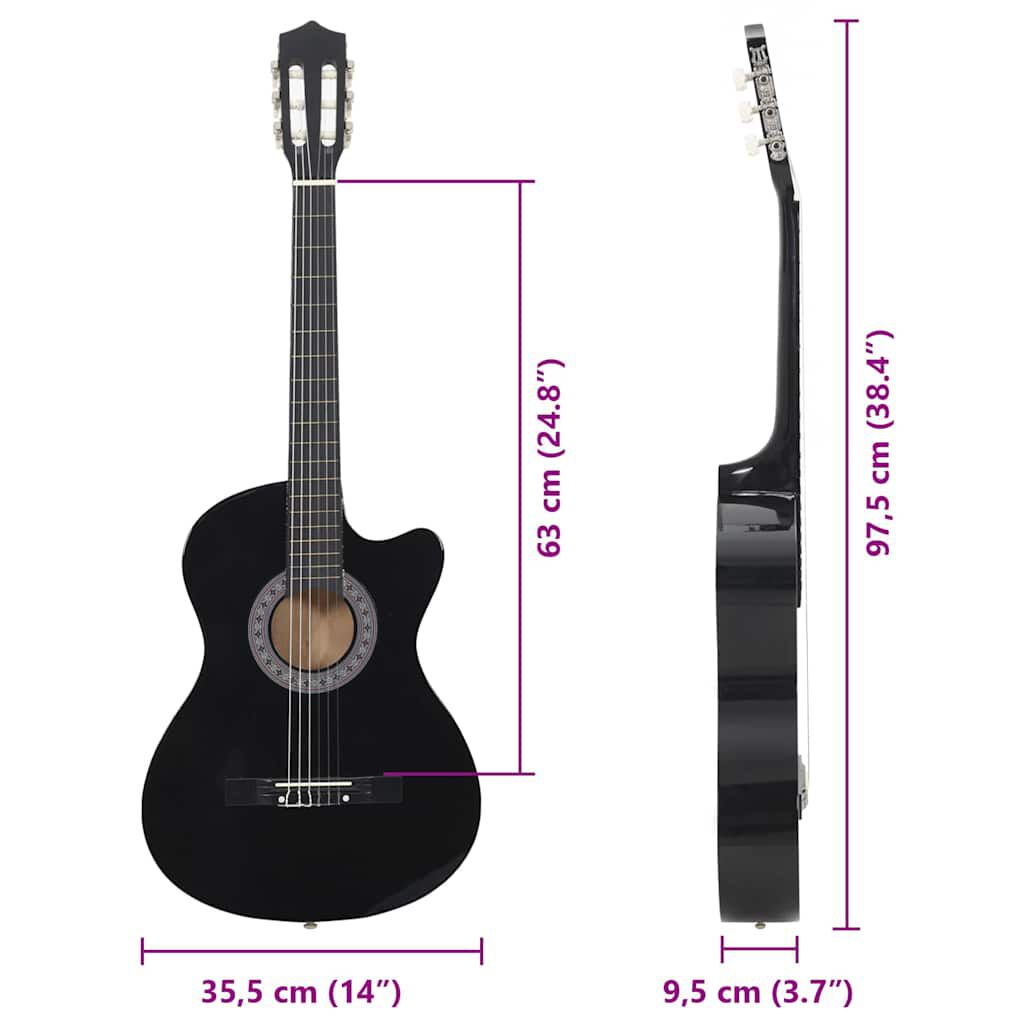 vidaXL Κιθάρα Western Classical Cutaway με 6 Χορδές Μαύρη 38"