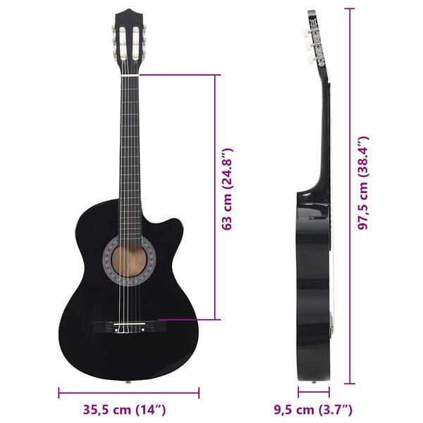 vidaXL Κιθάρα Western Classical Cutaway με 6 Χορδές Μαύρη 38"