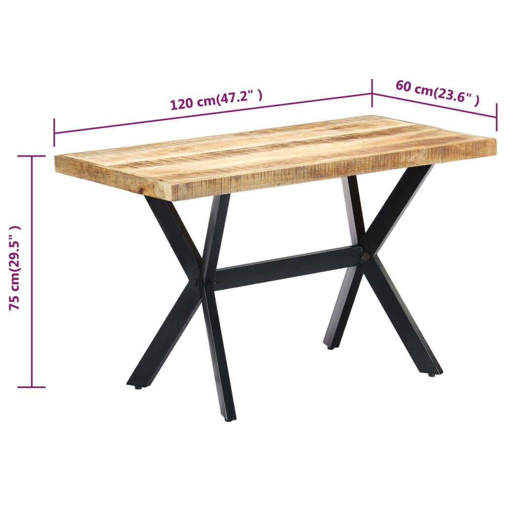 vidaXL Τραπεζαρία 120 x 60 x 75 εκ. από Μασίφ Ακατέργαστο Ξύλο Μάνγκο