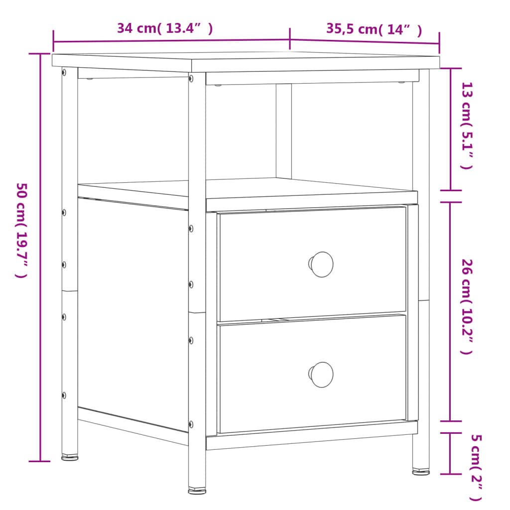 vidaXL Κομοδίνο Sonoma Δρυς 34 x 35,5 x 50 εκ. από Επεξεργασμένο Ξύλο