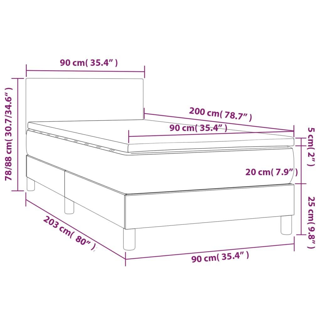 vidaXL Κρεβάτι Boxspring με Στρώμα Σκούρο Γκρι 90x200 εκ. Υφασμάτινο