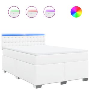vidaXL Κρεβάτι Boxspring με Στρώμα Λευκό 140x190εκ.από Συνθετικό Δέρμα