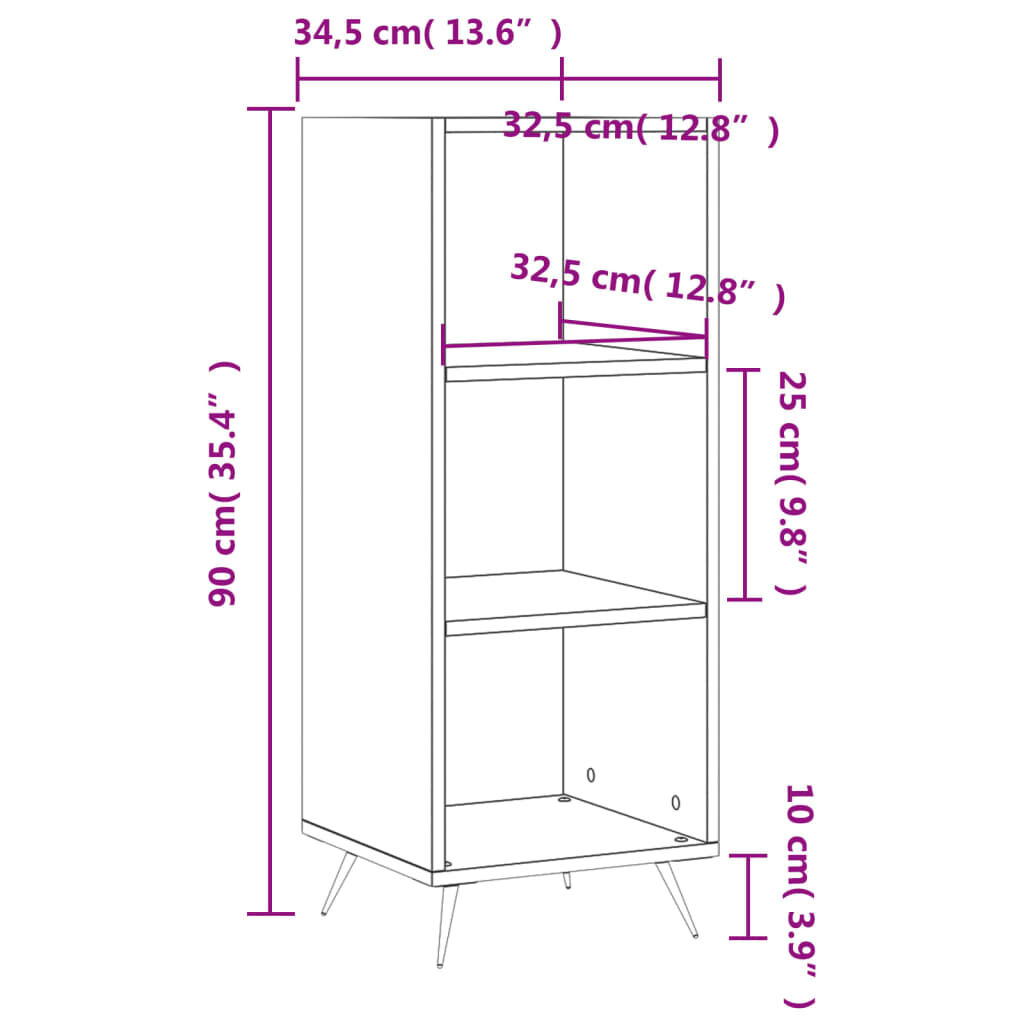 vidaXL Ραφιέρα Λευκή 34,5 x 32,5 x 90 εκ. από Επεξεργασμένο Ξύλο