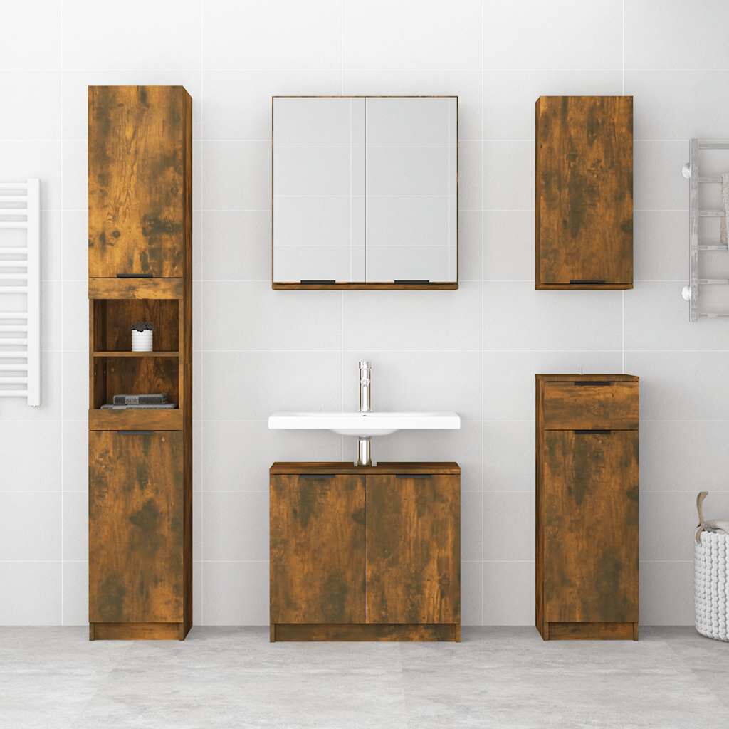 vidaXL Ντουλάπι Μπάνιου Καπνιστή Δρυς 64,5x33,5x59 εκ. Επεξ. Ξύλο