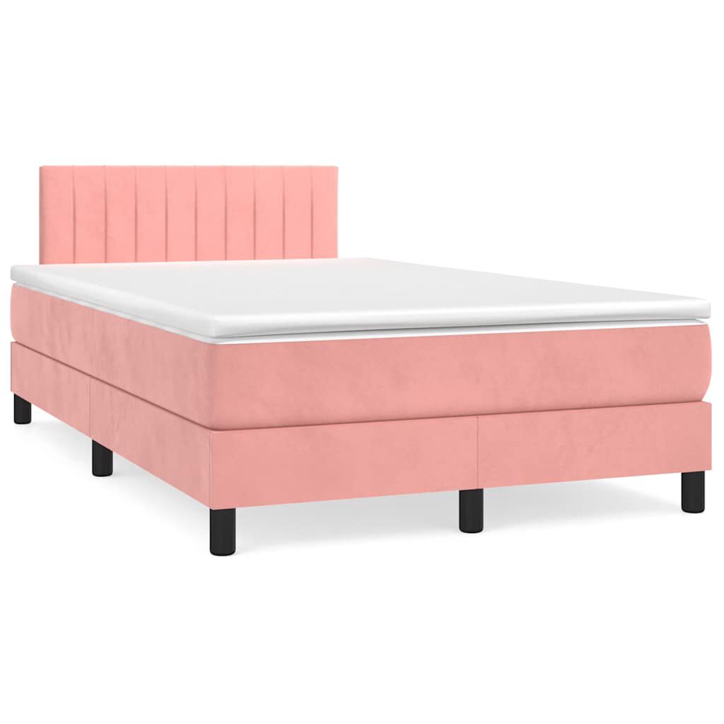 vidaXL Κρεβάτι Boxspring με Στρώμα & LED Ροζ 120x190 εκ. Βελούδινο