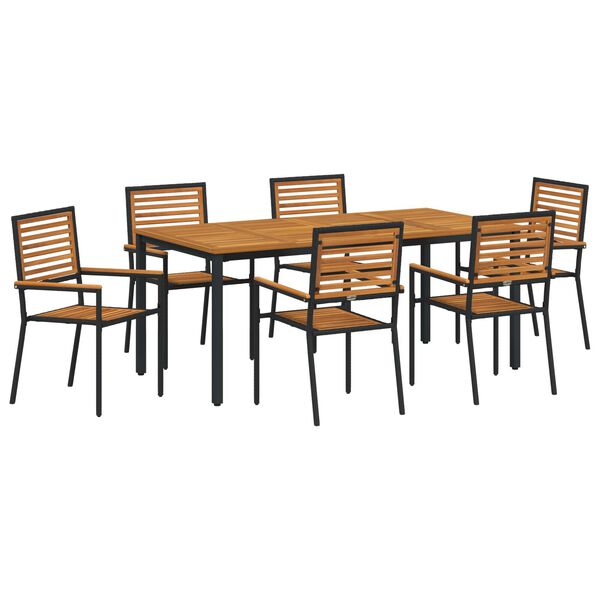 vidaXL Σέτ φαγητού για κήπο 7 pcs Μαύρο και Ξύλο 180 x 90 x 75 cm