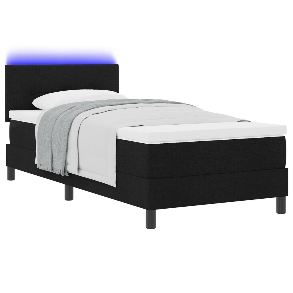vidaXL Κρεβάτι Box Spring με Ματ ΚΑΙ LED Μαύρο 90x200 εκ Ύφασμα