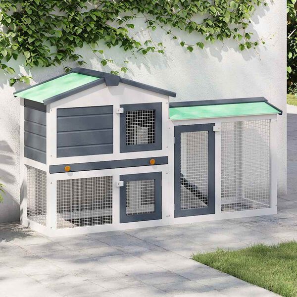 vidaXL Κλουβί Κουνελιών Μεγάλο Γκρι/Λευκό 145 x 45 x 84 εκ. Ξύλινο