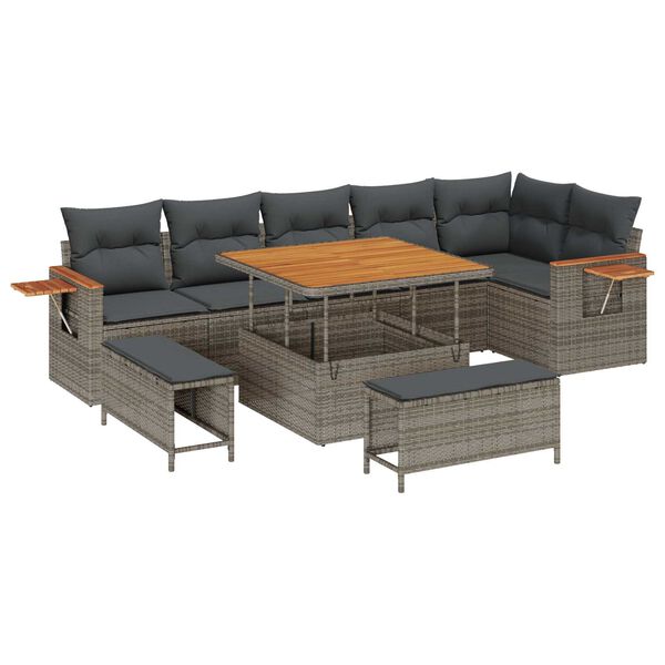 vidaXL Σετ Καναπέ Κήπου με μαξιλάρι 9 pcs Γκρι 100 x 100 x 71 cm