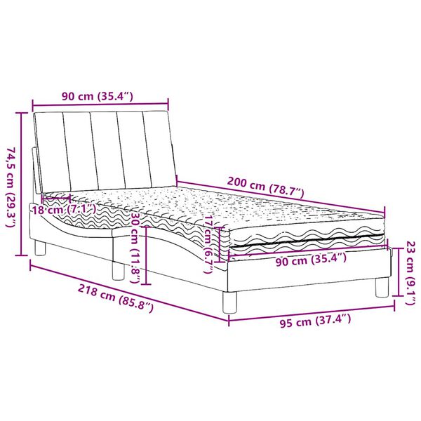 vidaXL Κρεβάτι με Στρώμα Μπλε 90x200 εκ.Υφασμάτινο