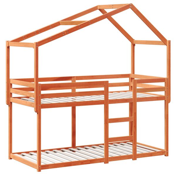 vidaXL Κουκέτα με Οροφή Καφέ Κεριού 90x190 εκ. από Μασίφ Ξύλο Πεύκου