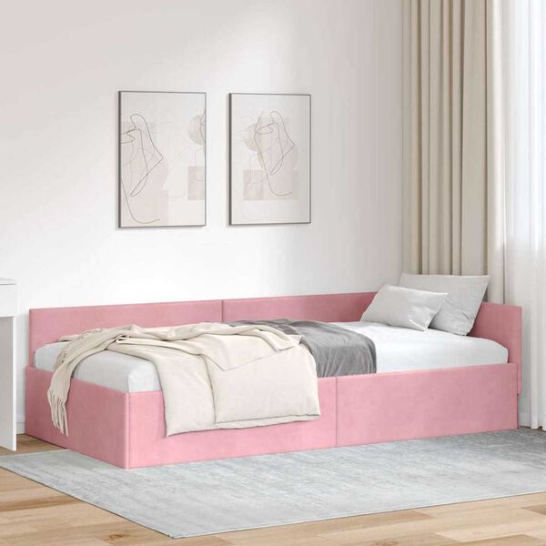 vidaXL Κρεβάτι Γωνίας Ροζ 90 x 200 cm Βελούδο και Εργοστασιακό ξύλο