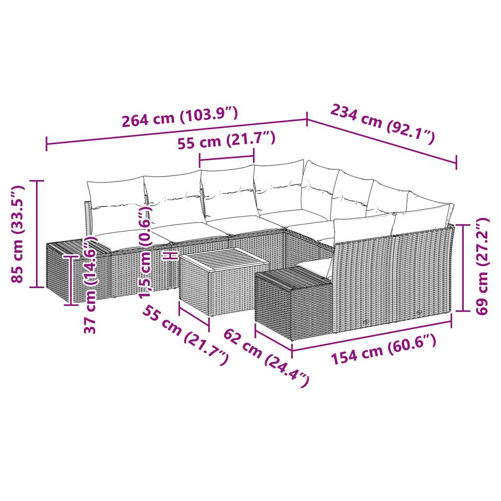vidaXL Σετ Καναπέ Κήπου 9 pcs Μαύρο