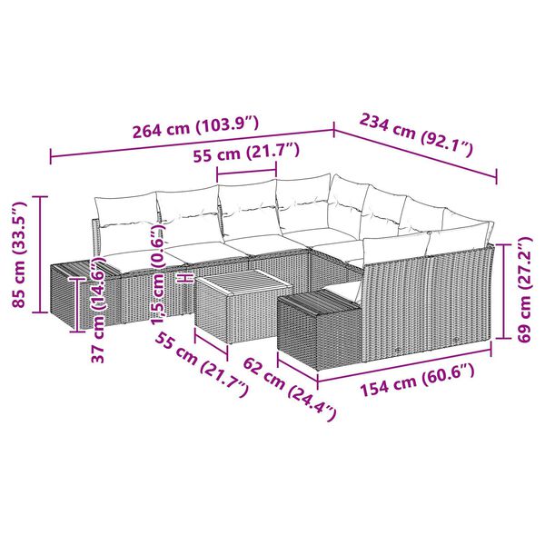 vidaXL Σετ Καναπέ Κήπου 9 pcs Μαύρο