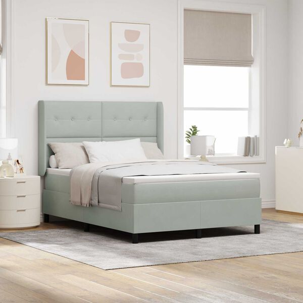 vidaXL Κρεβάτι Box Spring LED με Στρώμα Ανοιχτό γκρι 140 x 200 cm