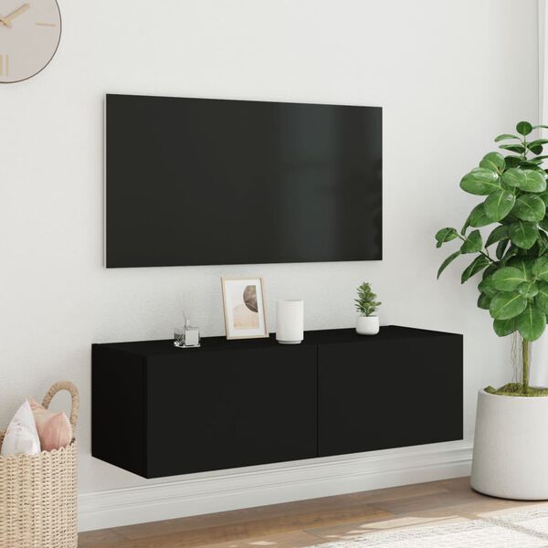 vidaXL Έπιπλο Τοίχου Τηλεόρασης με LED Μαύρο 100x35x31 εκ.