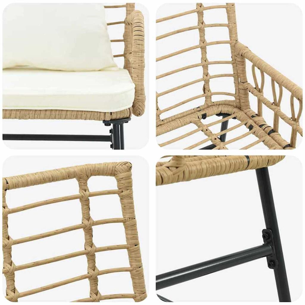 vidaXL Παγκάκι κήπου Καφέ και Κρέμα Πολυ rattan, ατσάλι
