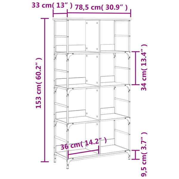 vidaXL Βιβλιοθήκη Γκρι Sonoma 78,5 x 33 x 153 εκ. Επεξεργασμένο Ξύλο