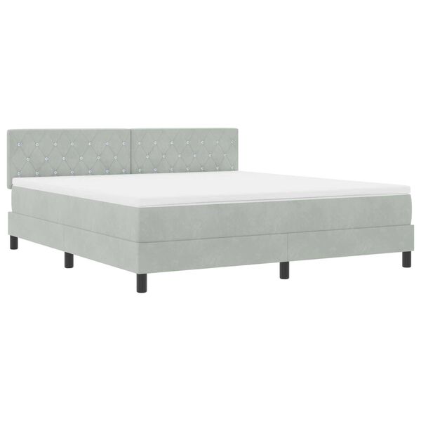 vidaXL Κρεβάτι Box Spring με στρώμα & LED Φωτισμός Γκρι Ανοιχτό 180x200 εκ Βελούδο