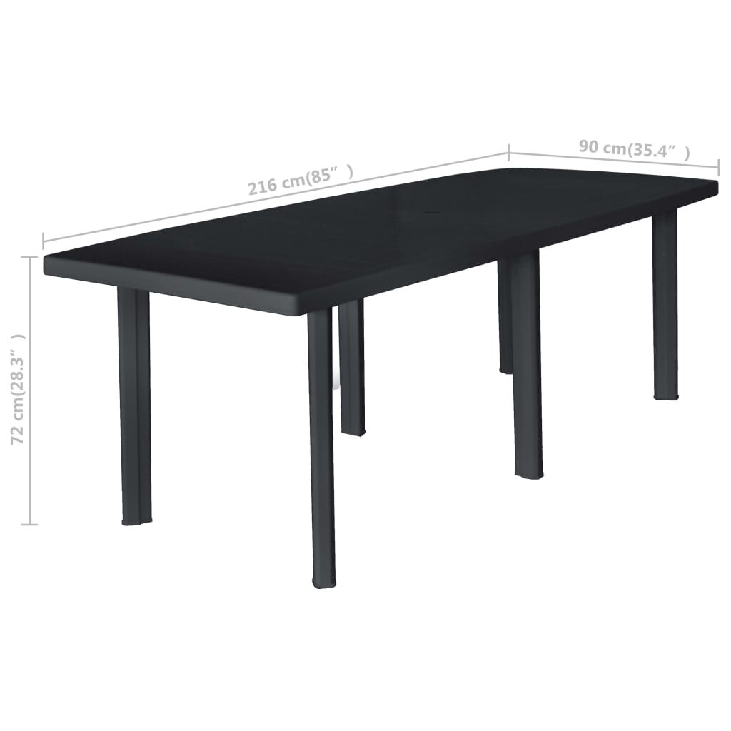 vidaXL Τραπέζι Κήπου Ανθρακί 216 x 90 x 72 εκ. Πλαστικό
