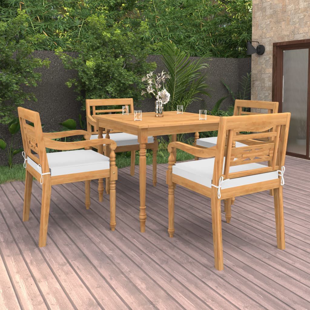 vidaXL Σετ Τραπεζαρίας Κήπου 5 τεμ. από Μασίφ Ξύλο Teak με Μαξιλάρια
