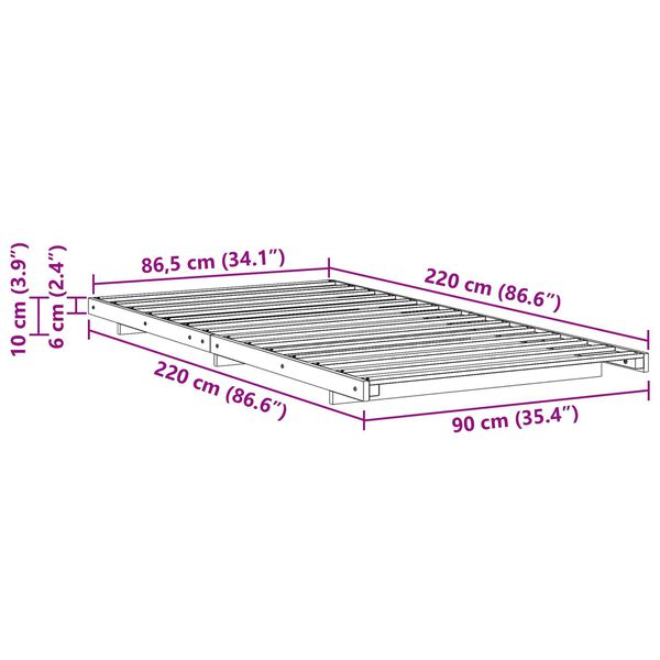 vidaXL Κρεβάτι δαπέδου Καφέ 90 x 220 cm Μασίφ ξύλο πεύκου