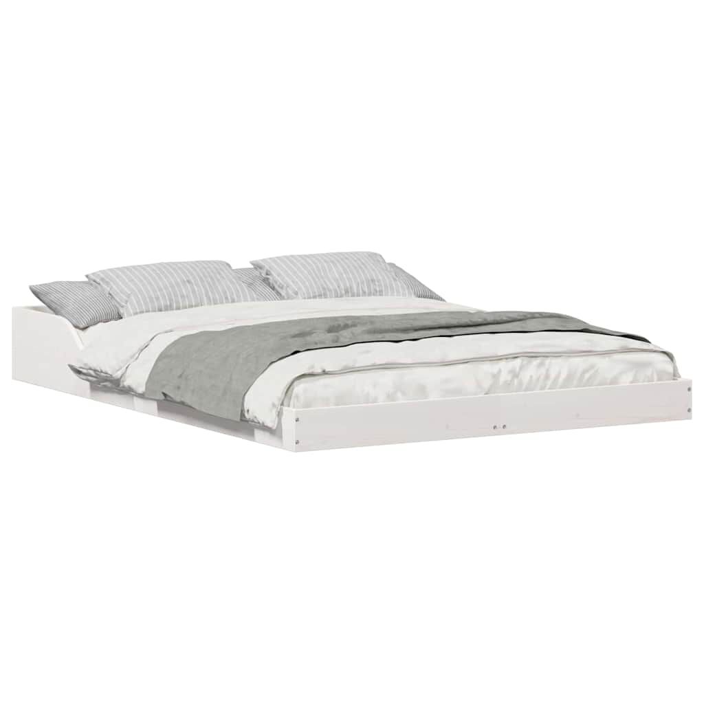 vidaXL Σκελετός Κρεβατιού Λευκό 135 x 190 cm Μασίφ ξύλο πεύκου