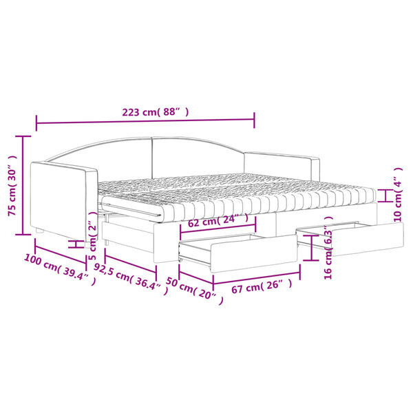 vidaXL Καναπές Κρεβάτι Συρόμενος Κρεμ 90x200 εκ. Ύφασμα & Συρτάρια