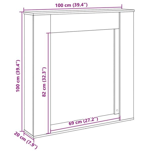 vidaXL Πλαίσιο Τζακιού Γκρι Σκυρ. 100x20x100 εκ. από Επεξ. Ξύλο