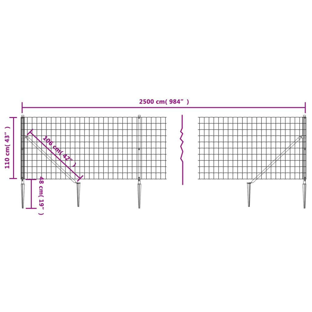 vidaXL Συρματόπλεγμα Περίφραξης Πράσινο 1,1 x 25 μ. με Καρφωτές Βάσεις
