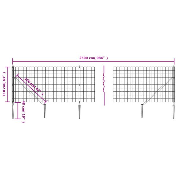 vidaXL Συρματόπλεγμα Περίφραξης Πράσινο 1,1 x 25 μ. με Καρφωτές Βάσεις