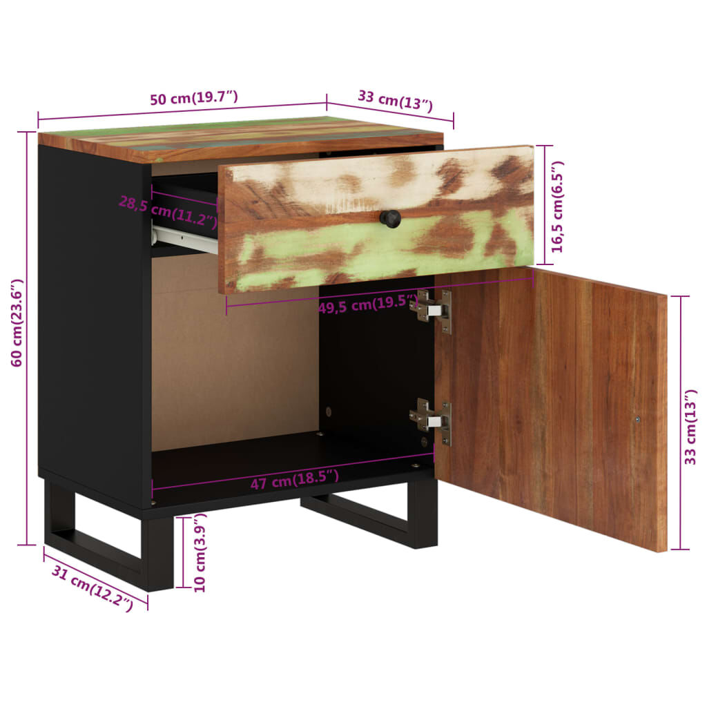 vidaXL Κομοδίνο 50 x 33 x 60 εκ. Μασίφ Ανακυκλωμένο Ξύλο & Επεξ. Ξύλο