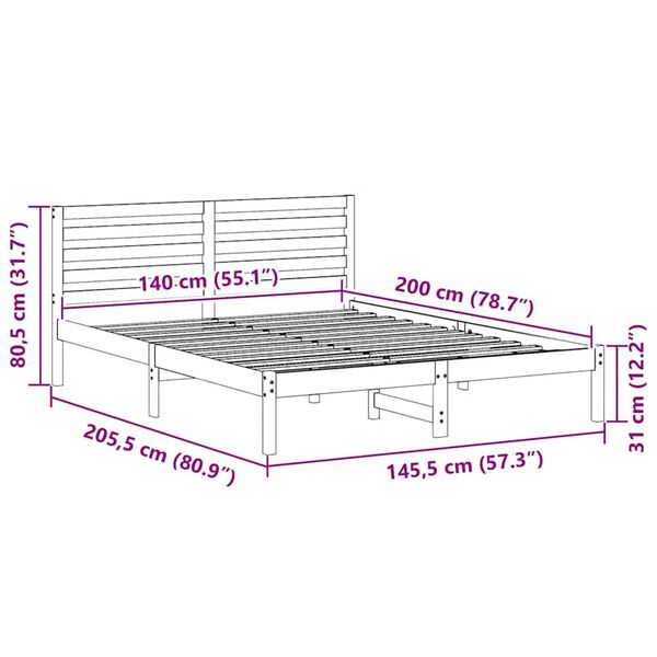 vidaXL Σκελετός Κρεβατιού Καφέ 140 x 200 cm Μασίφ ξύλο πεύκου