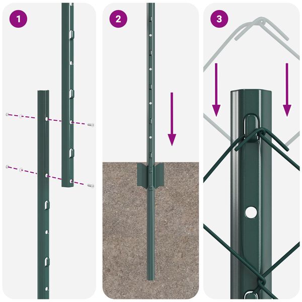 vidaXL Φράκτης Chain Link με 10 U Πόλους Πράσινος 1x10 μ Ατσάλι