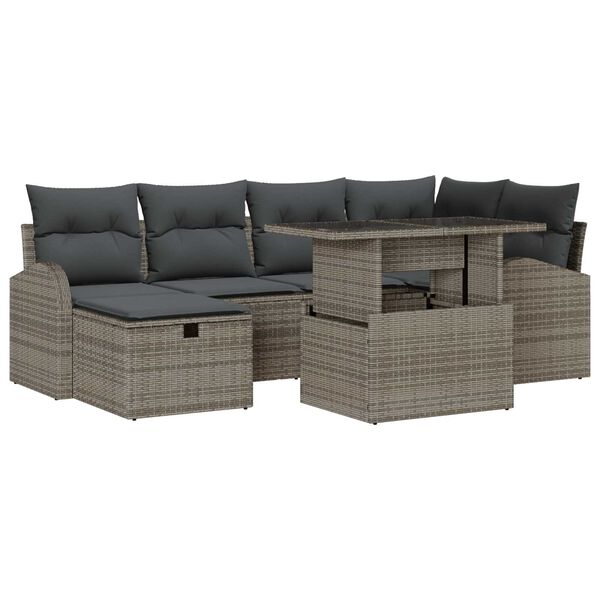 vidaXL Σετ Καναπέ Κήπου με μαξιλάρι 7 pcs Γκρι Πολυ ράταν
