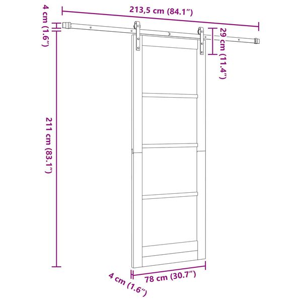 vidaXL Συρόμενη Πόρτα με Σετ Εξαρτημάτων Λευκή 78x211 εκ. Συμπαγές Ξύλο Πεύκο