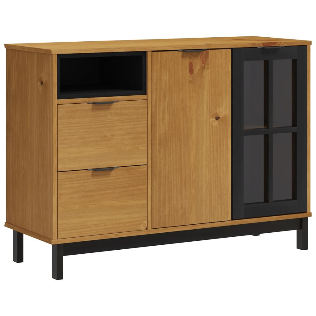 vidaXL Μπουφές FLAM 110x40x80εκ. από Μασίφ Ξύλο Πεύκο με Γυάλινη Πόρτα