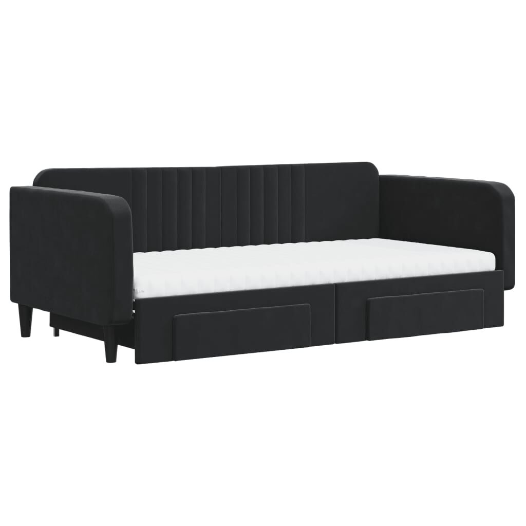 vidaXL Καναπές Κρεβάτι Συρόμενος Μαύρο 100x200 εκ. Βελούδινος Συρτάρια