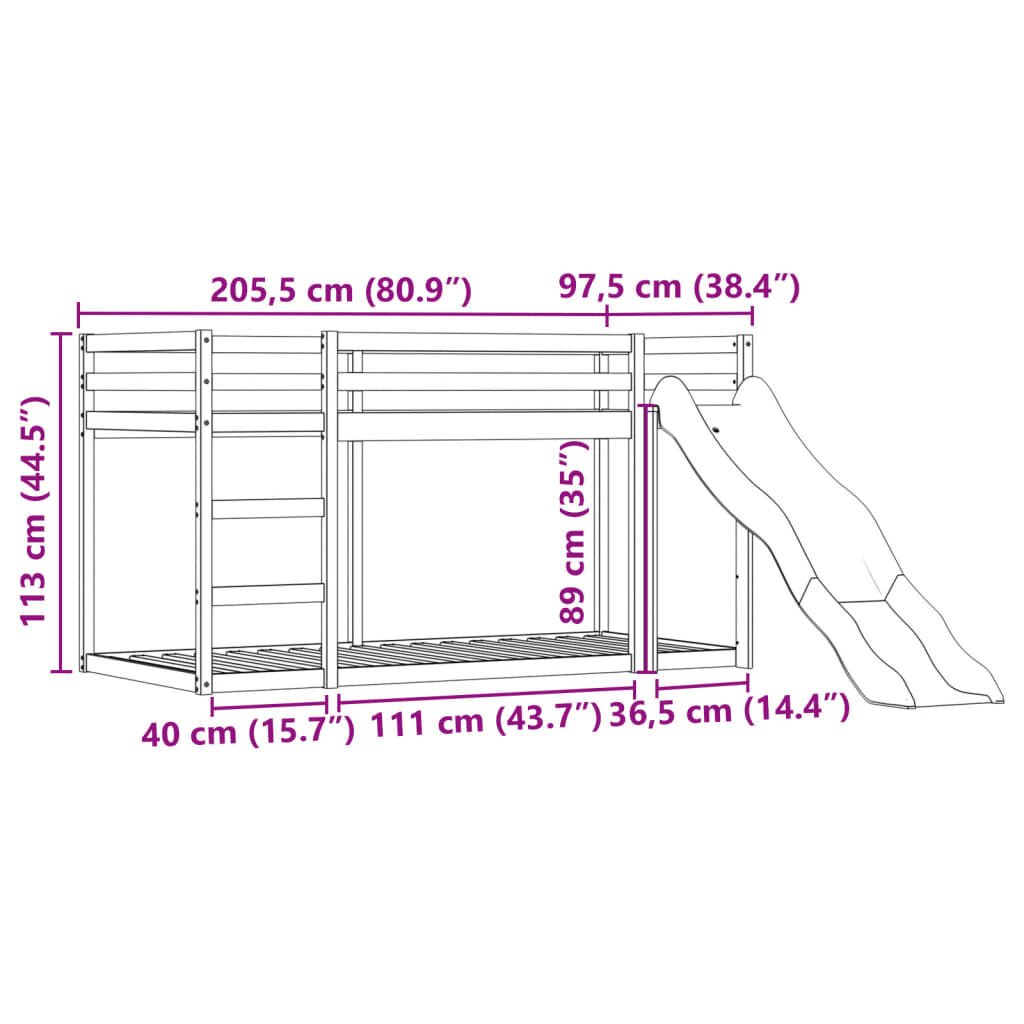 vidaXL Κουκέτα με Τσουλήθρα και Κουρτίνες Μπλε 90x200 εκ.