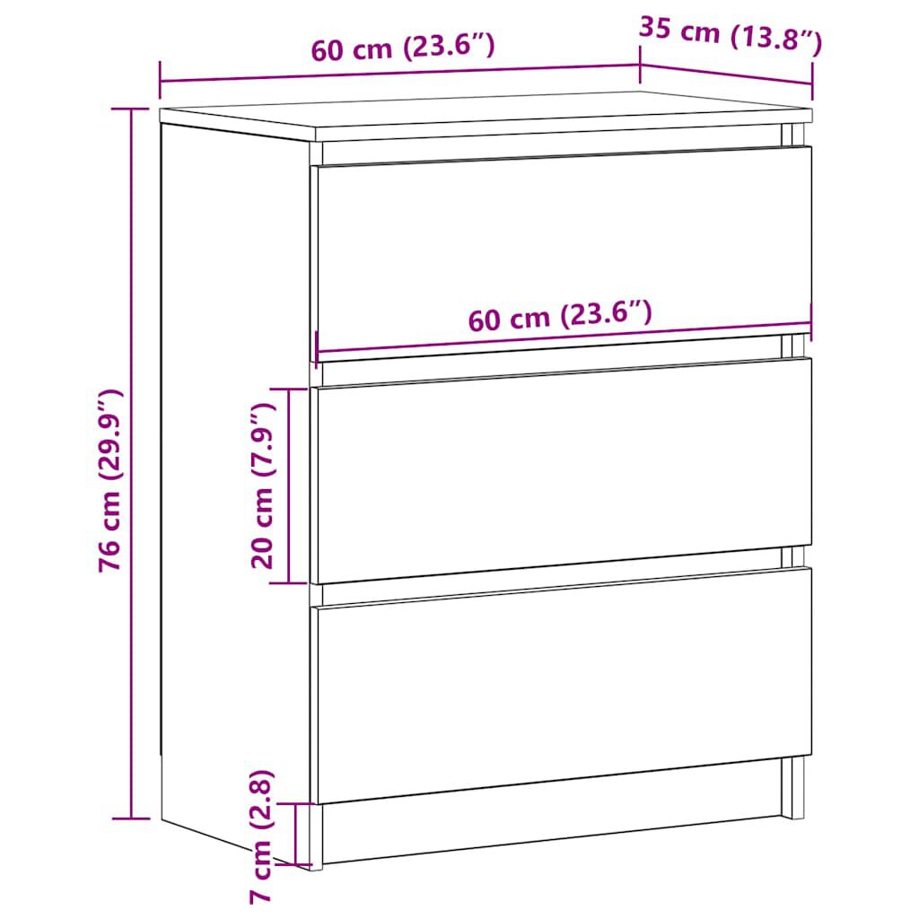 vidaXL Συρταριέρα Μαύρη 60x35x76 εκ. από Επεξεργασμένο Ξύλο