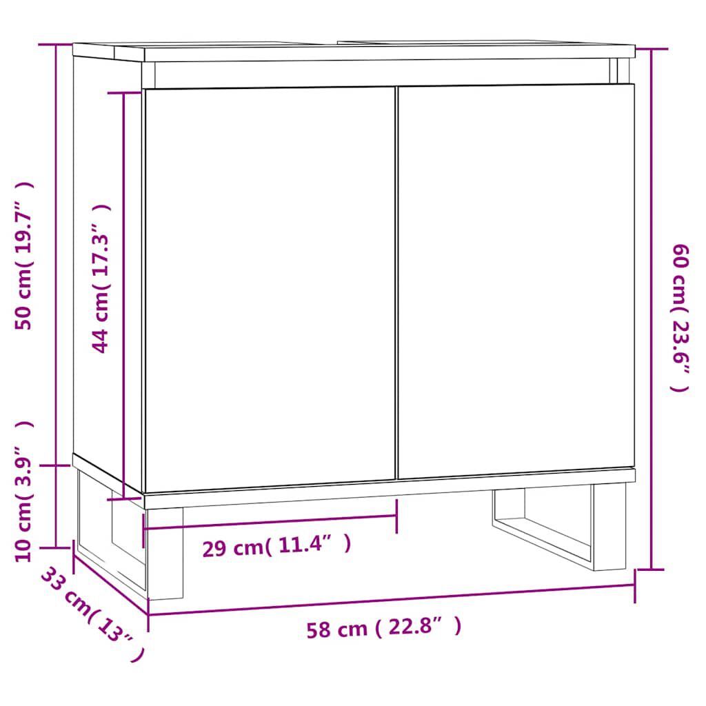 vidaXL Ντουλάπι Μπάνιου Γυαλ. Λευκό 58 x 33 x 60 εκ. από Επεξεργ. Ξύλο