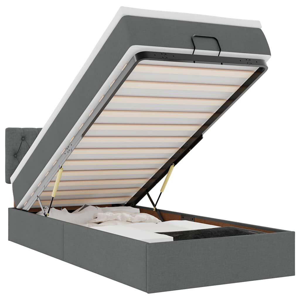 vidaXL Οθωμανικό κρεβάτι με στρώμα & LEDs Σκούρο γκρι 80x200cm ύφασμα