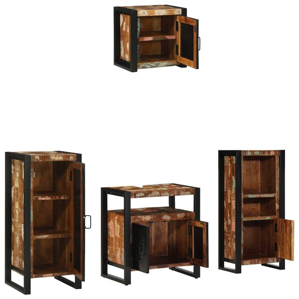vidaXL Σετ Επίπλων Μπάνιου 4 pcs Πολύχρωμο Στερεό ανακτημένο ξύλο