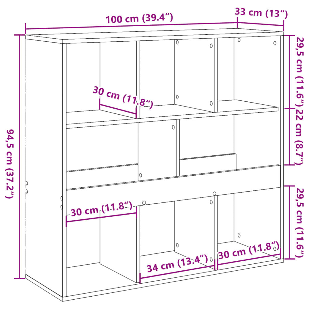 vidaXL Βιβλιοθήκη/Διαχωριστικό Χώρου Γκρι 100x33x94,5 εκ. Επεξ. Ξύλο