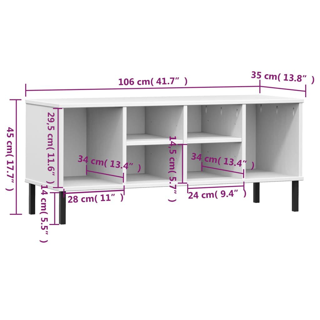 vidaXL Παπουτσοθήκη OSLO Λευκή 106x35x45 εκ Μασίφ Ξύλο με Μετ. Πόδια