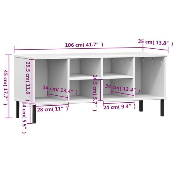 vidaXL Παπουτσοθήκη OSLO Λευκή 106x35x45 εκ Μασίφ Ξύλο με Μετ. Πόδια